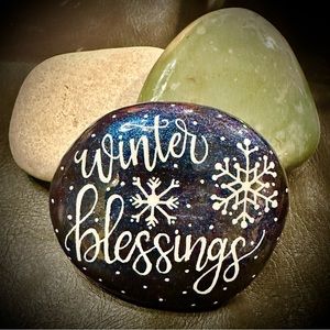 WINTER BLESSINGS Hand painted large river/beach stone